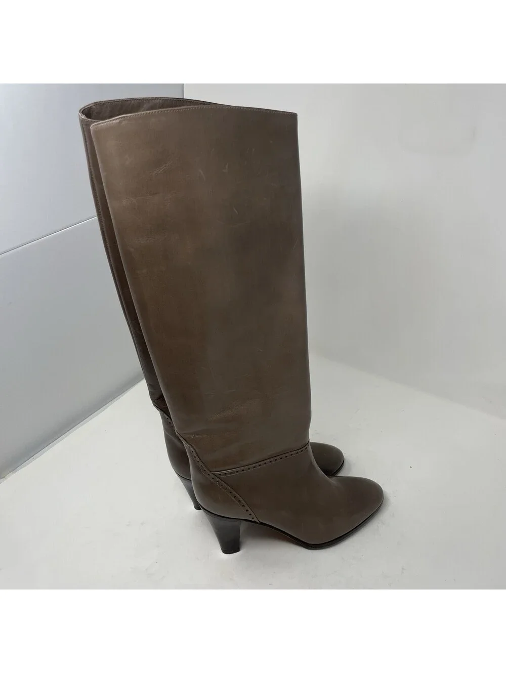Vintage Frank More Italian Leather Boots Brogue Detail Brown EU 36 US 6 Mid-Heel
